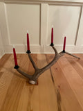 Handcrafted elk antler candelabra shown from a second angle